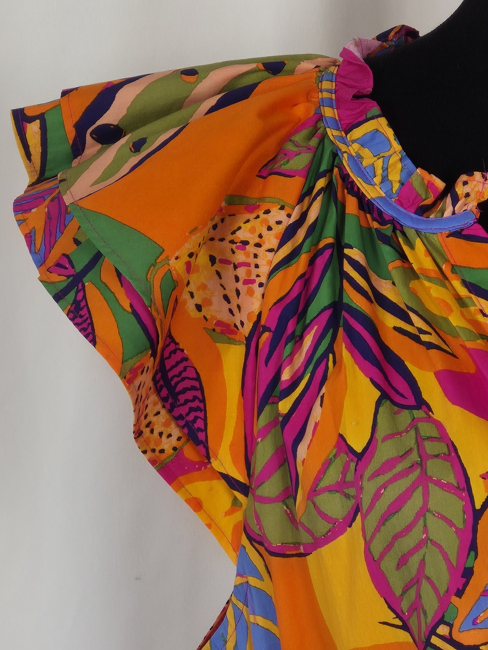 Sugarlips Milana Full-Button Tropical Print Tiered Cotton Midi Dress - Size L - Picture 10 of 15